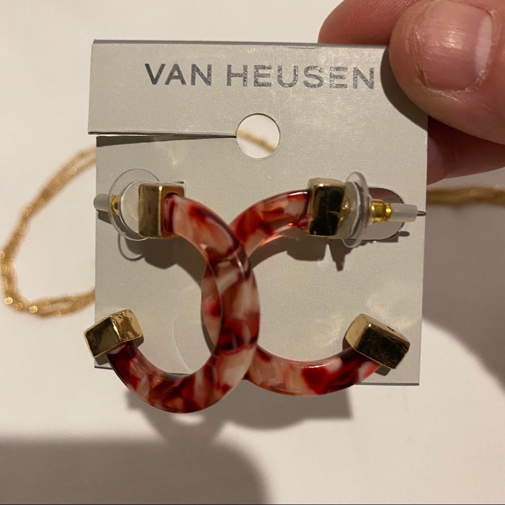 Van HEUSEN Long Necklace & Earring Set Fashion NWT Jewelry NEW Pink Gold - Picture 4 of 9